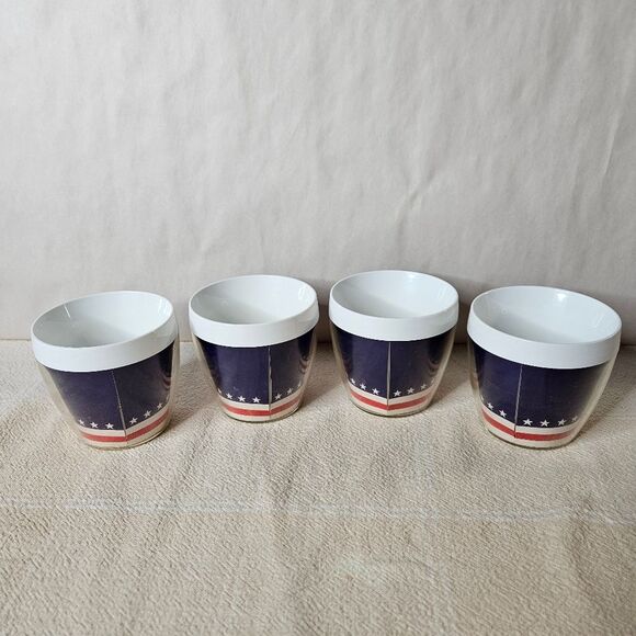 Thermo-Serv 70's Nautical Red White Blue Insulated Small Tumblers Set of 4 - Picture 2 of 6